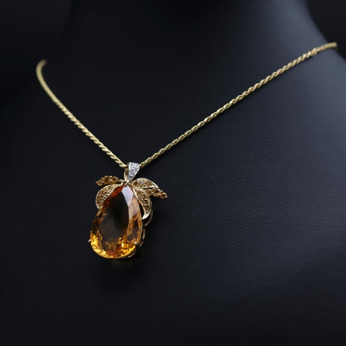 137 - A stunning 9ct yellow gold large pear-shaped citrine pendant with further accent citrines and diamon... 