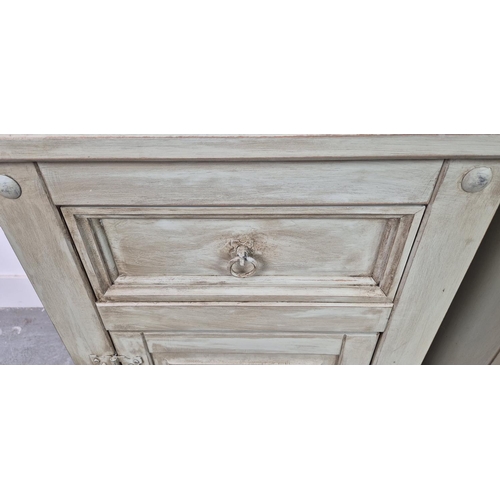 269 - BEDSIDE CABINETS, a pair, grey painted, each with drawer and door, 67cm H x 53cm x 38cm. (2)