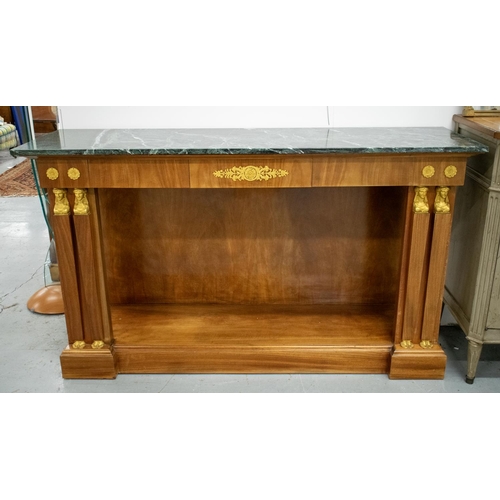 272 - CONSOLE TABLE, Empire style mahogany and gilt metal mounted with verde antico marble top above three... 