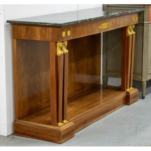 272 - CONSOLE TABLE, Empire style mahogany and gilt metal mounted with verde antico marble top above three... 