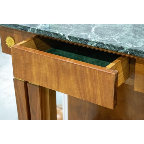 272 - CONSOLE TABLE, Empire style mahogany and gilt metal mounted with verde antico marble top above three... 