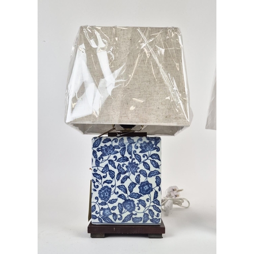 31 - LAUREN RALPH LAUREN HOME TABLE LAMPS, a pair, blue and white ceramic, with shades 44cm H approx. (2)