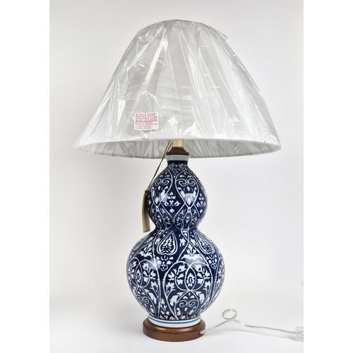 34 - LAUREN RALPH LAUREN HOME TABLE LAMPS, a pair, double gourd form, blue and white ceramic with shades,... 