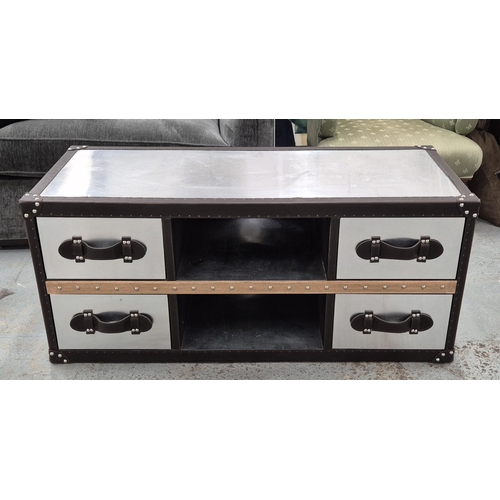 343 - MEDIA CONSOLE, aviator style design, 113.5cm x 46cm x 50.5cm approx.