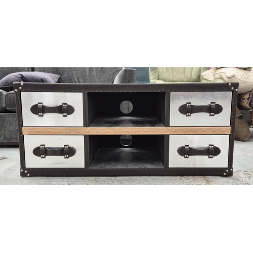 343 - MEDIA CONSOLE, aviator style design, 113.5cm x 46cm x 50.5cm approx.