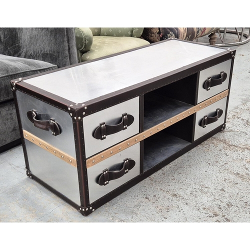 343 - MEDIA CONSOLE, aviator style design, 113.5cm x 46cm x 50.5cm approx.