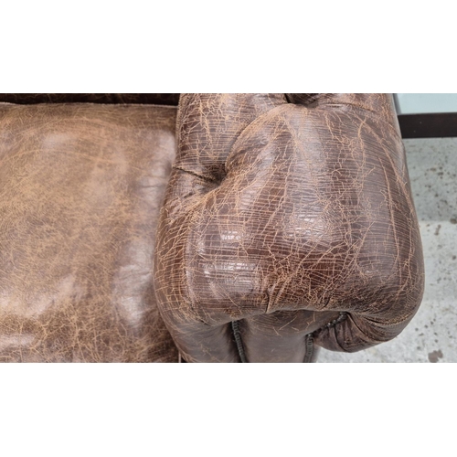 344 - SOFA, Chesterfield style, brown leather upholstered, 250cm W approx.