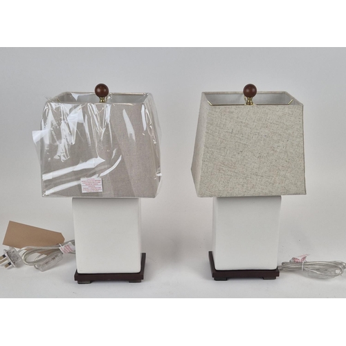 35 - LAUREN RALPH LAUREN HOME TABLE LAMPS, a pair, white glazed ceramic, with shades, 44cm H approx. (2)