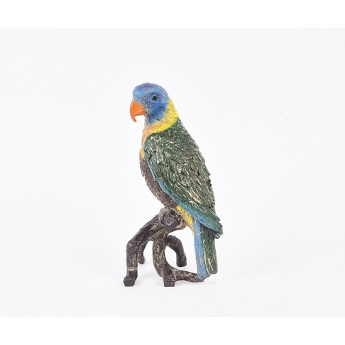 357 - SCULPTURAL PARROT, cast metal, painted finish, 28cm H.