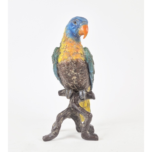 357 - SCULPTURAL PARROT, cast metal, painted finish, 28cm H.