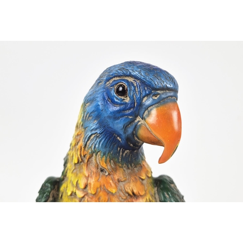 357 - SCULPTURAL PARROT, cast metal, painted finish, 28cm H.