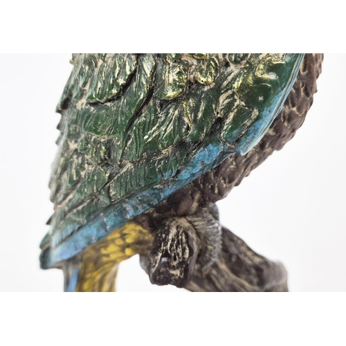 357 - SCULPTURAL PARROT, cast metal, painted finish, 28cm H.