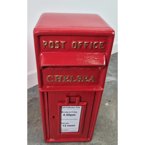 360 - REPRODUCTION POST BOX, red painted cast metal, 58cm H x 24cm W x 38cm D.