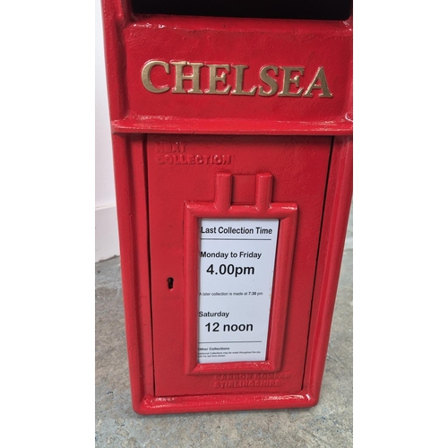 360 - REPRODUCTION POST BOX, red painted cast metal, 58cm H x 24cm W x 38cm D.