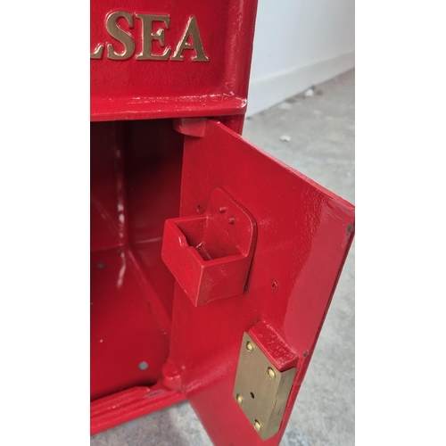 360 - REPRODUCTION POST BOX, red painted cast metal, 58cm H x 24cm W x 38cm D.