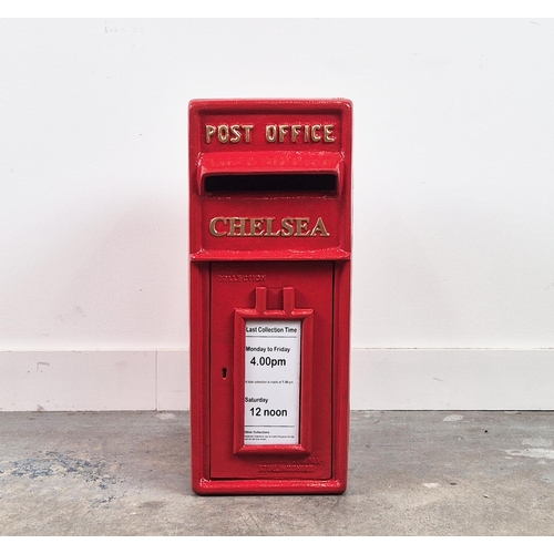 360 - REPRODUCTION POST BOX, red painted cast metal, 58cm H x 24cm W x 38cm D.