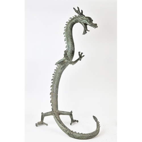 365 - DRAGON SCULPTURES, a pair, cast metal in a faux verdigris finish, 80cm H. (2)