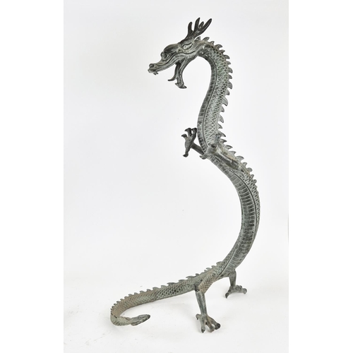 365 - DRAGON SCULPTURES, a pair, cast metal in a faux verdigris finish, 80cm H. (2)