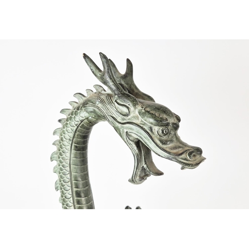 365 - DRAGON SCULPTURES, a pair, cast metal in a faux verdigris finish, 80cm H. (2)