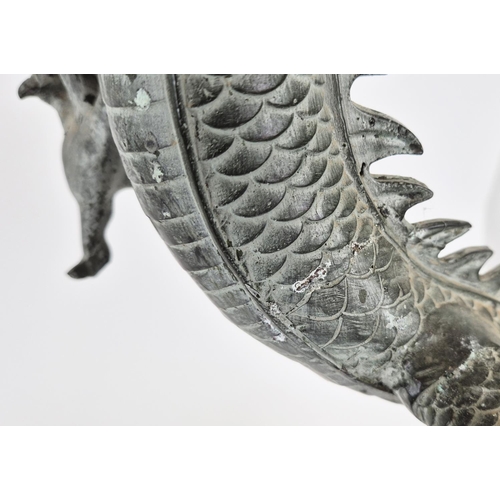 365 - DRAGON SCULPTURES, a pair, cast metal in a faux verdigris finish, 80cm H. (2)