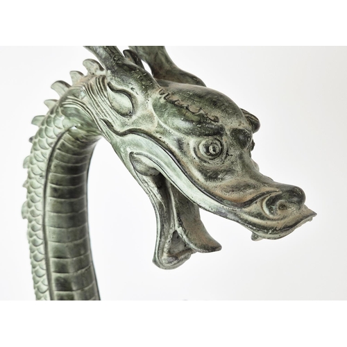 365 - DRAGON SCULPTURES, a pair, cast metal in a faux verdigris finish, 80cm H. (2)