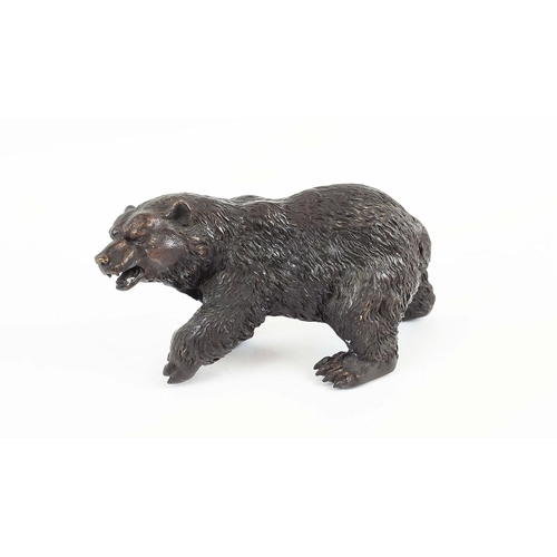 370 - CONTEMPORARY BEAR SCULPTURE, in bronzed finish, 20cm H x 40cm W.