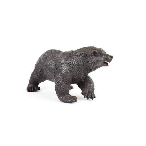 370 - CONTEMPORARY BEAR SCULPTURE, in bronzed finish, 20cm H x 40cm W.