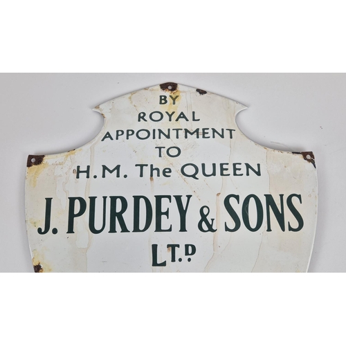 373 - REPRODUCTION J. PURDY AND SONS SIGN, vintage style enamel, aged finish, 50cm H x 39cm W.