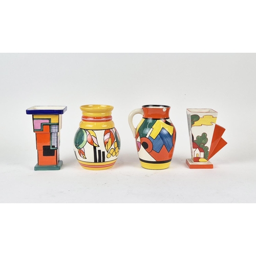 378 - CLARICE CLIFF FOR WEDGWOOD CERAMIC COLLECTION, five pieces, largest vase 22cm H x 15cm W. (5)