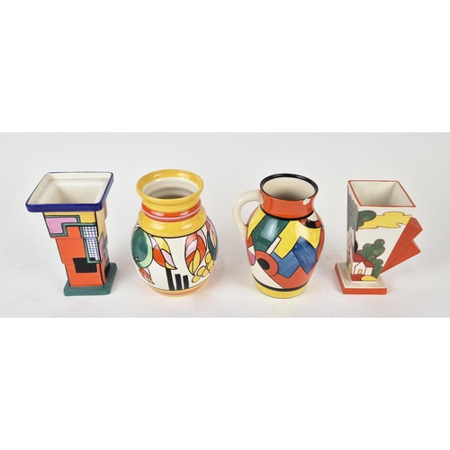 378 - CLARICE CLIFF FOR WEDGWOOD CERAMIC COLLECTION, five pieces, largest vase 22cm H x 15cm W. (5)