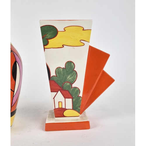 378 - CLARICE CLIFF FOR WEDGWOOD CERAMIC COLLECTION, five pieces, largest vase 22cm H x 15cm W. (5)