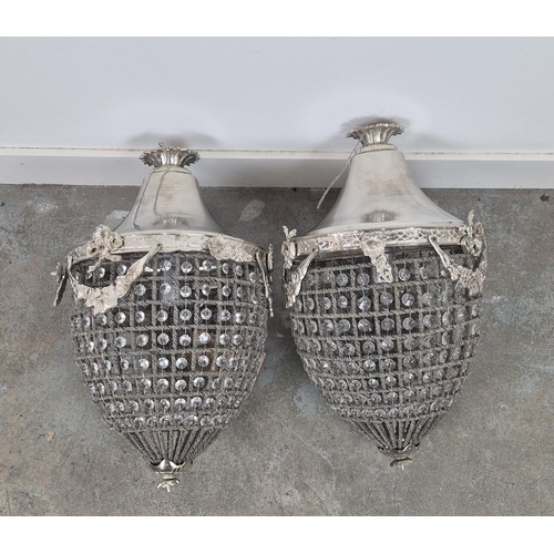 379 - CHANDELIERS, a pair, silvered metal and cut glass, 50cm H x 30cm W. (2)