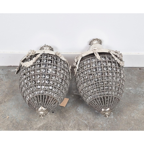 379 - CHANDELIERS, a pair, silvered metal and cut glass, 50cm H x 30cm W. (2)