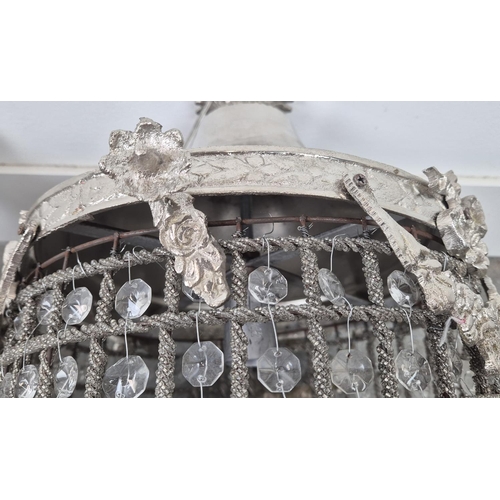 379 - CHANDELIERS, a pair, silvered metal and cut glass, 50cm H x 30cm W. (2)