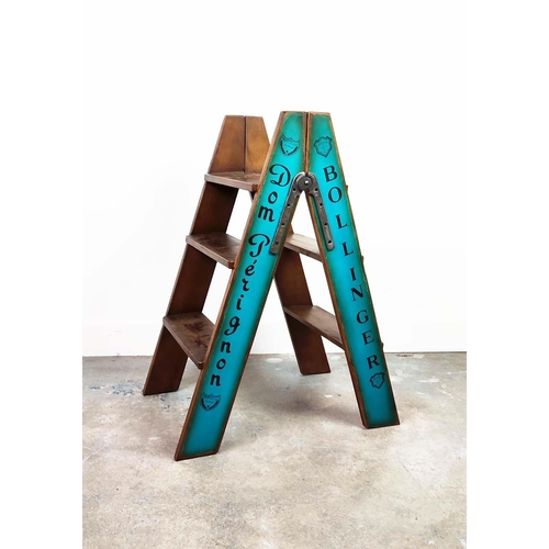 380 - STEP LADDER, vintage style with champagne house decoration, 80cm H x 45cm W x 60cm D.