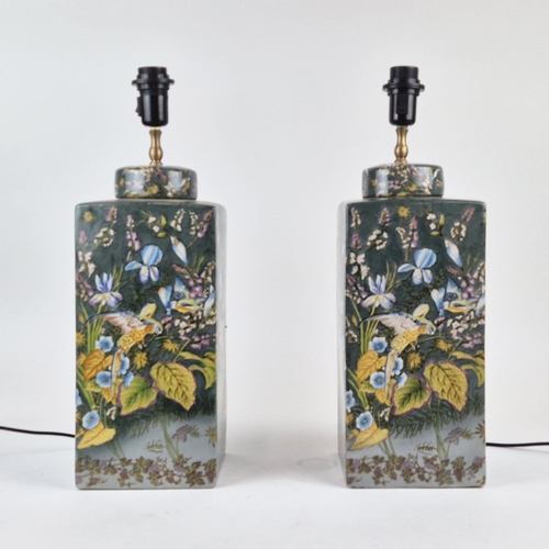 381 - TABLE LAMPS, a pair, glazed ceramic,  55cm H x 18cm W. (2)