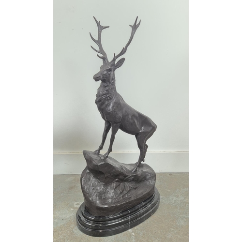 384 - AFTER J MOIGNIEZ STAG SCULPTURES, a pair, cast metal, 72cm H x 37cm W x 20cm D. (2)