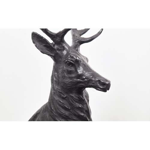 384 - AFTER J MOIGNIEZ STAG SCULPTURES, a pair, cast metal, 72cm H x 37cm W x 20cm D. (2)