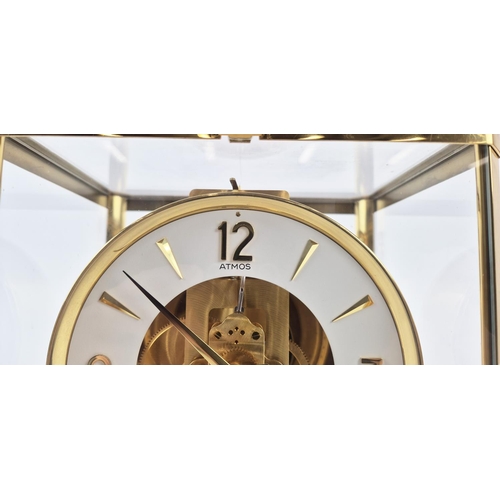 392 - JAEGER LE COUTRE ATMOS CLOCK, gilt metal and glass, 23.5cm H x 21cm W x 16cm D.