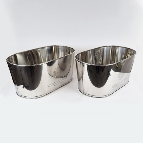 411 - CHAMPAGNE COOLERS, a pair, polished metal, 62.5cm x 38.5cm x 30.5 approx. (2)