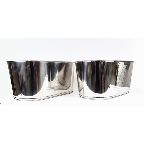 411 - CHAMPAGNE COOLERS, a pair, polished metal, 62.5cm x 38.5cm x 30.5 approx. (2)