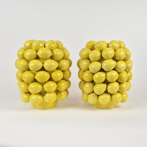 412 - LEMON VASES, a pair, glazed ceramic, 30cm H approx. (2)