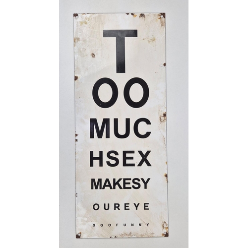 413 - NOVELTY OPTICIANS WALL SIGN, aged enamelled metal, 56cm x 23cm.