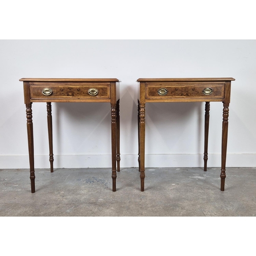 417 - SIDE TABLES, a pair, each with a drawer, 62.5cm x 48cm x 76.5cm. (2)