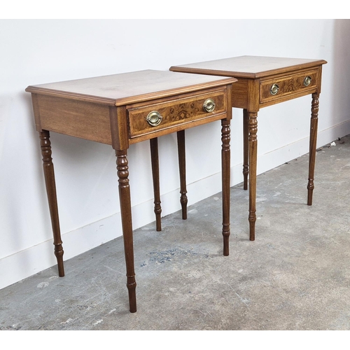 417 - SIDE TABLES, a pair, each with a drawer, 62.5cm x 48cm x 76.5cm. (2)