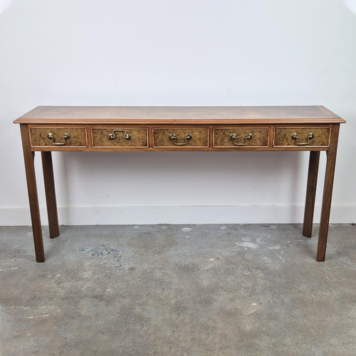 418 - CONSOLE TABLE, with five drawers, 155cm x 31.5cm x 76.5cm.