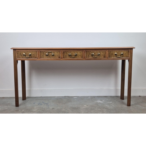 418 - CONSOLE TABLE, with five drawers, 155cm x 31.5cm x 76.5cm.