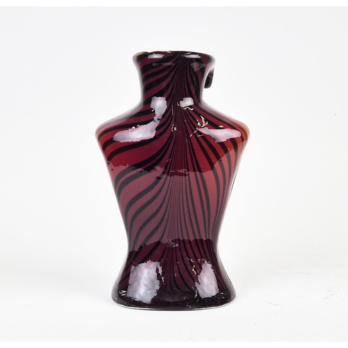 52 - A MURANO TORSO HAND BLOWN VASE, in the female form, red and black striped decoration, white opaline ... 