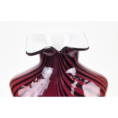 52 - A MURANO TORSO HAND BLOWN VASE, in the female form, red and black striped decoration, white opaline ... 