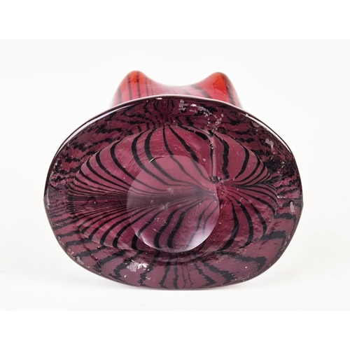 52 - A MURANO TORSO HAND BLOWN VASE, in the female form, red and black striped decoration, white opaline ... 